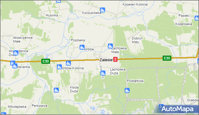 mapa Zalesie powiat bialski, Zalesie powiat bialski na mapie Targeo