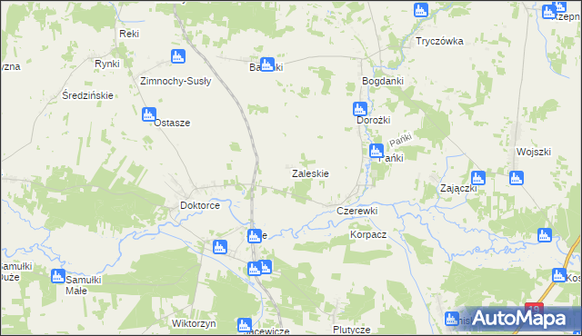 mapa Zaleskie gmina Juchnowiec Kościelny, Zaleskie gmina Juchnowiec Kościelny na mapie Targeo