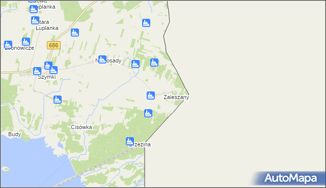 mapa Zaleszany gmina Michałowo, Zaleszany gmina Michałowo na mapie Targeo