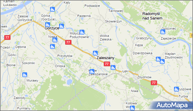 mapa Zaleszany powiat stalowowolski, Zaleszany powiat stalowowolski na mapie Targeo