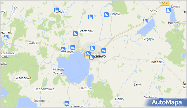 mapa Zalewo powiat iławski, Zalewo powiat iławski na mapie Targeo