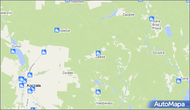 mapa Załęże gmina Koczała, Załęże gmina Koczała na mapie Targeo
