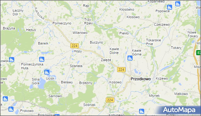 mapa Załęże gmina Przodkowo, Załęże gmina Przodkowo na mapie Targeo