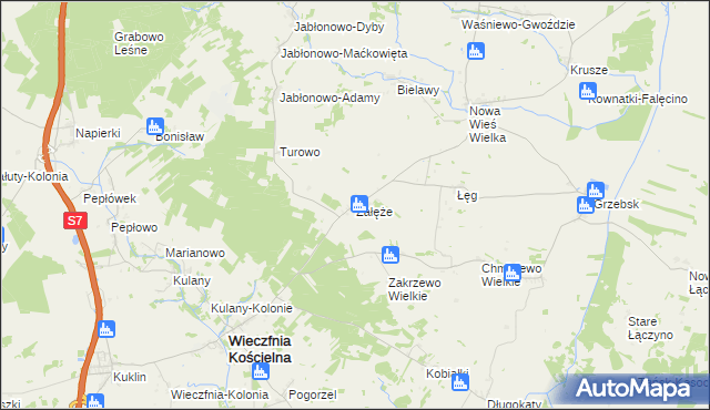 mapa Załęże gmina Wieczfnia Kościelna, Załęże gmina Wieczfnia Kościelna na mapie Targeo