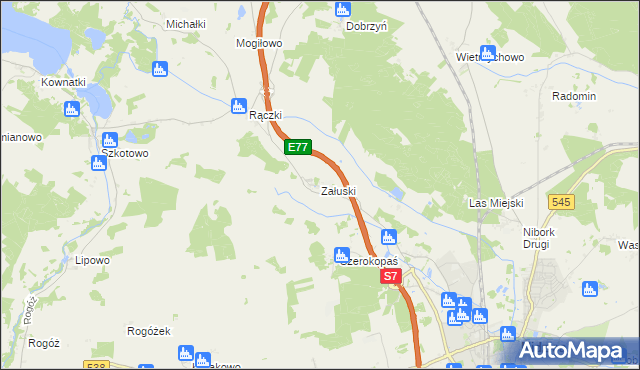 mapa Załuski gmina Nidzica, Załuski gmina Nidzica na mapie Targeo