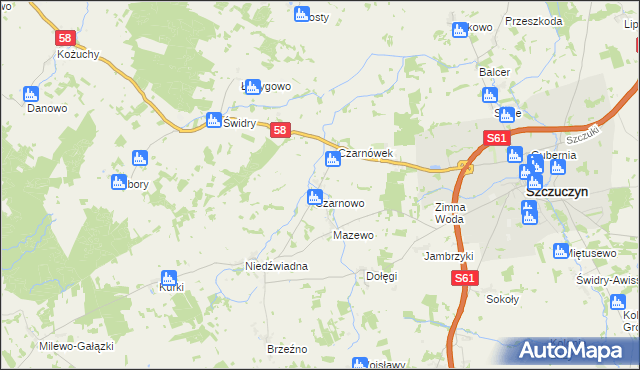 mapa Załuski gmina Szczuczyn, Załuski gmina Szczuczyn na mapie Targeo