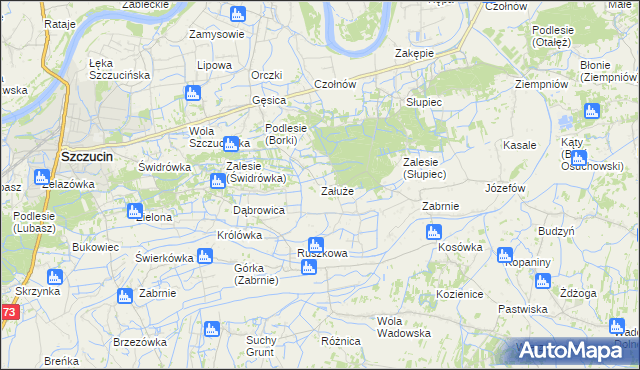 mapa Załuże gmina Szczucin, Załuże gmina Szczucin na mapie Targeo