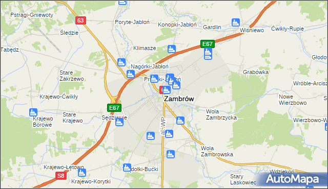 mapa Zambrów, Zambrów na mapie Targeo