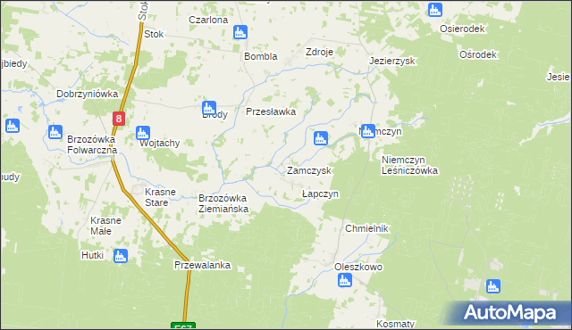 mapa Zamczysk gmina Czarna Białostocka, Zamczysk gmina Czarna Białostocka na mapie Targeo