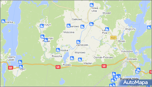mapa Zameczek gmina Ruciane-Nida, Zameczek gmina Ruciane-Nida na mapie Targeo