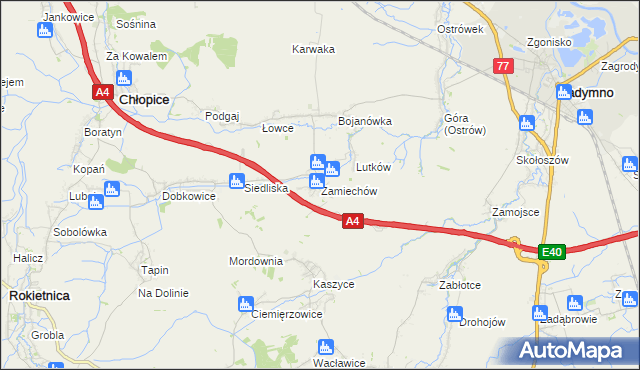 mapa Zamiechów, Zamiechów na mapie Targeo