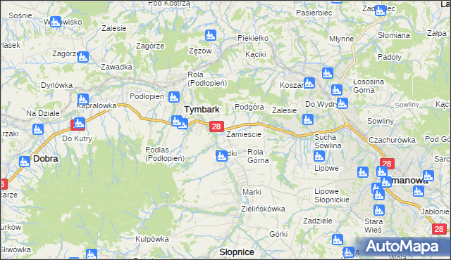 mapa Zamieście gmina Tymbark, Zamieście gmina Tymbark na mapie Targeo