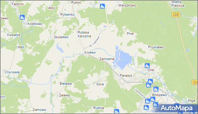 mapa Zamostne gmina Wejherowo, Zamostne gmina Wejherowo na mapie Targeo