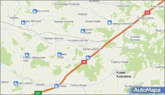 mapa Zanie-Leśnica, Zanie-Leśnica na mapie Targeo