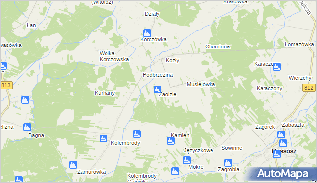 mapa Zaolzie gmina Rossosz, Zaolzie gmina Rossosz na mapie Targeo