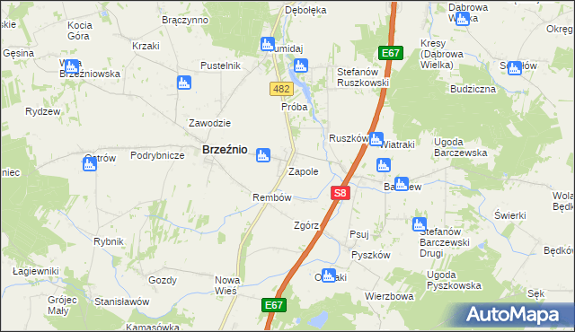 mapa Zapole gmina Brzeźnio, Zapole gmina Brzeźnio na mapie Targeo