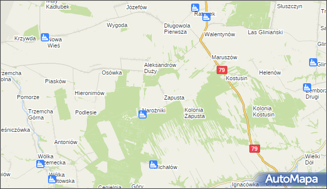 mapa Zapusta gmina Sienno, Zapusta gmina Sienno na mapie Targeo