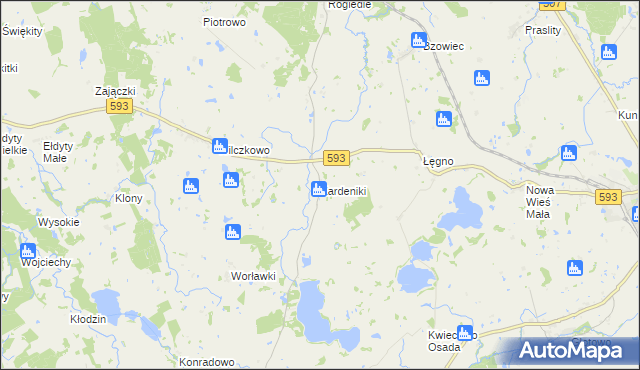 mapa Żardeniki gmina Świątki, Żardeniki gmina Świątki na mapie Targeo