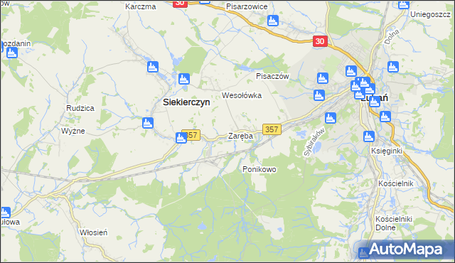 mapa Zaręba gmina Siekierczyn, Zaręba gmina Siekierczyn na mapie Targeo