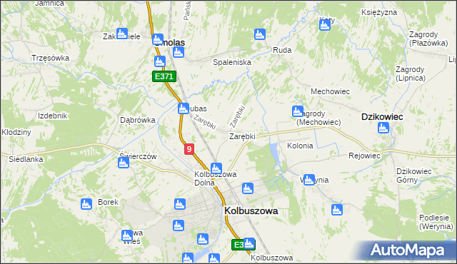 mapa Zarębki gmina Kolbuszowa, Zarębki gmina Kolbuszowa na mapie Targeo