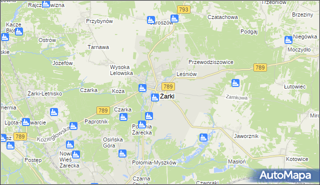 mapa Żarki powiat myszkowski, Żarki powiat myszkowski na mapie Targeo