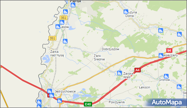 mapa Żarki Średnie, Żarki Średnie na mapie Targeo