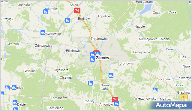 mapa Żarnów powiat opoczyński, Żarnów powiat opoczyński na mapie Targeo