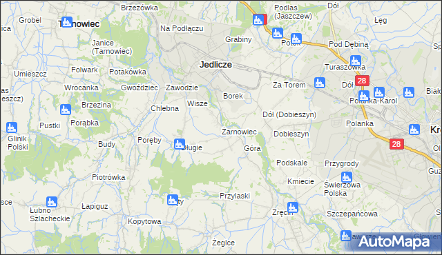mapa Żarnowiec gmina Jedlicze, Żarnowiec gmina Jedlicze na mapie Targeo