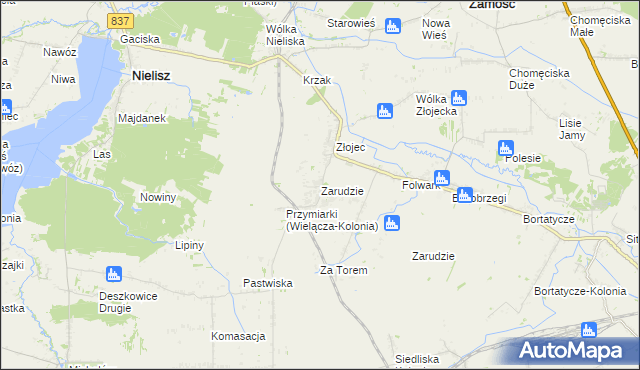mapa Zarudzie gmina Nielisz, Zarudzie gmina Nielisz na mapie Targeo