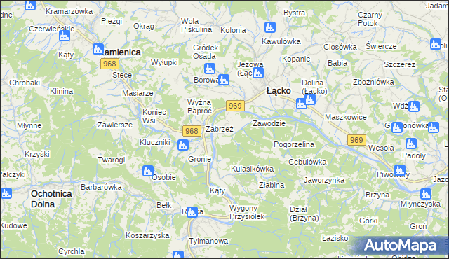 mapa Zarzecze gmina Łącko, Zarzecze gmina Łącko na mapie Targeo