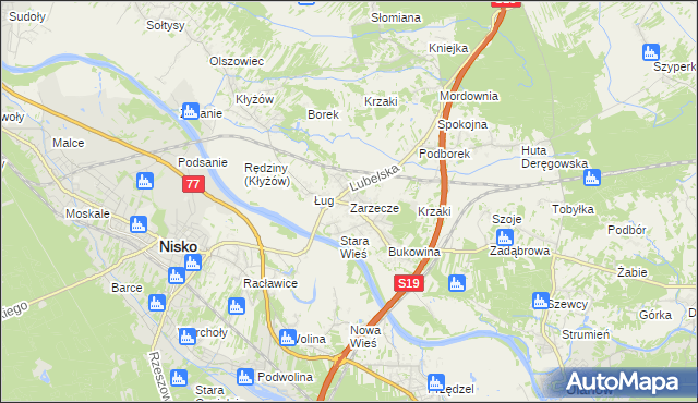 mapa Zarzecze gmina Nisko, Zarzecze gmina Nisko na mapie Targeo