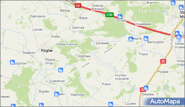 mapa Zarzew gmina Rzgów, Zarzew gmina Rzgów na mapie Targeo