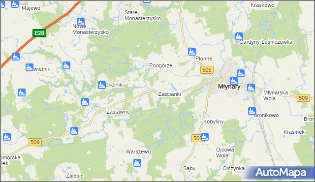 mapa Zaścianki gmina Młynary, Zaścianki gmina Młynary na mapie Targeo