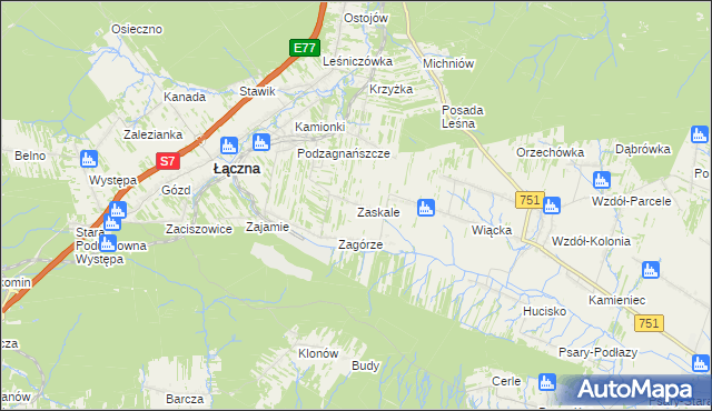 mapa Zaskale gmina Łączna, Zaskale gmina Łączna na mapie Targeo