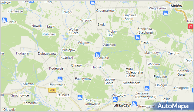 mapa Zaskale gmina Strawczyn, Zaskale gmina Strawczyn na mapie Targeo