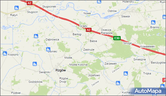 mapa Zastruże gmina Rzgów, Zastruże gmina Rzgów na mapie Targeo