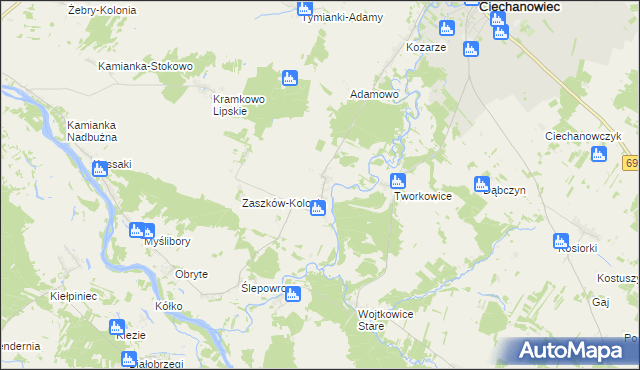 mapa Zaszków gmina Nur, Zaszków gmina Nur na mapie Targeo