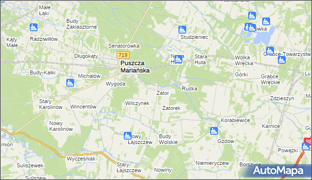 mapa Zator gmina Puszcza Mariańska, Zator gmina Puszcza Mariańska na mapie Targeo