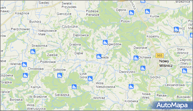 mapa Zawada gmina Bochnia, Zawada gmina Bochnia na mapie Targeo