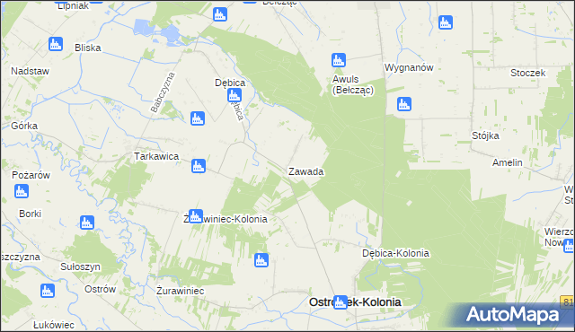 mapa Zawada gmina Ostrówek, Zawada gmina Ostrówek na mapie Targeo