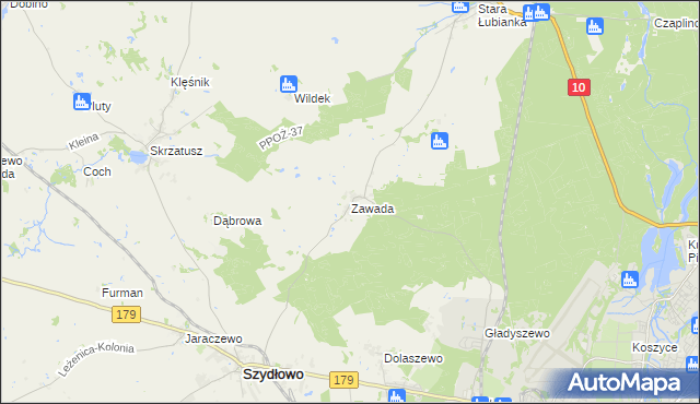 mapa Zawada gmina Szydłowo, Zawada gmina Szydłowo na mapie Targeo