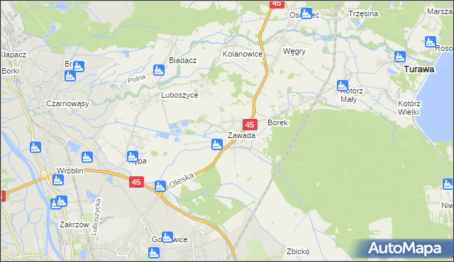 mapa Zawada gmina Turawa, Zawada gmina Turawa na mapie Targeo