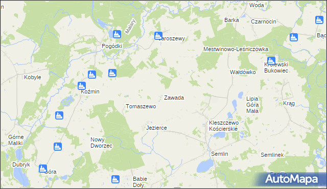 mapa Zawada gmina Zblewo, Zawada gmina Zblewo na mapie Targeo