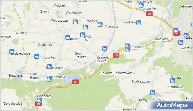 mapa Zawada Pilicka, Zawada Pilicka na mapie Targeo