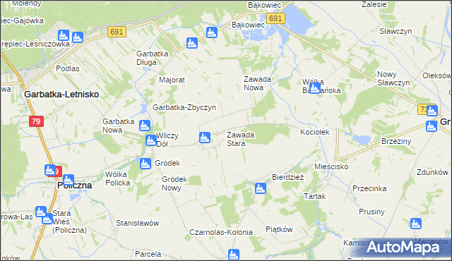 mapa Zawada Stara, Zawada Stara na mapie Targeo