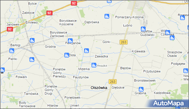 mapa Zawadka gmina Olszówka, Zawadka gmina Olszówka na mapie Targeo