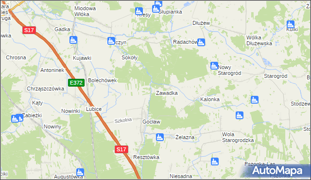 mapa Zawadka gmina Pilawa, Zawadka gmina Pilawa na mapie Targeo