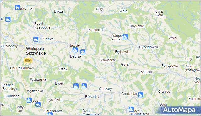 mapa Zawadka gmina Strzyżów, Zawadka gmina Strzyżów na mapie Targeo