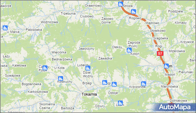 mapa Zawadka gmina Tokarnia, Zawadka gmina Tokarnia na mapie Targeo