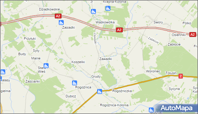 mapa Zawadki gmina Międzyrzec Podlaski, Zawadki gmina Międzyrzec Podlaski na mapie Targeo